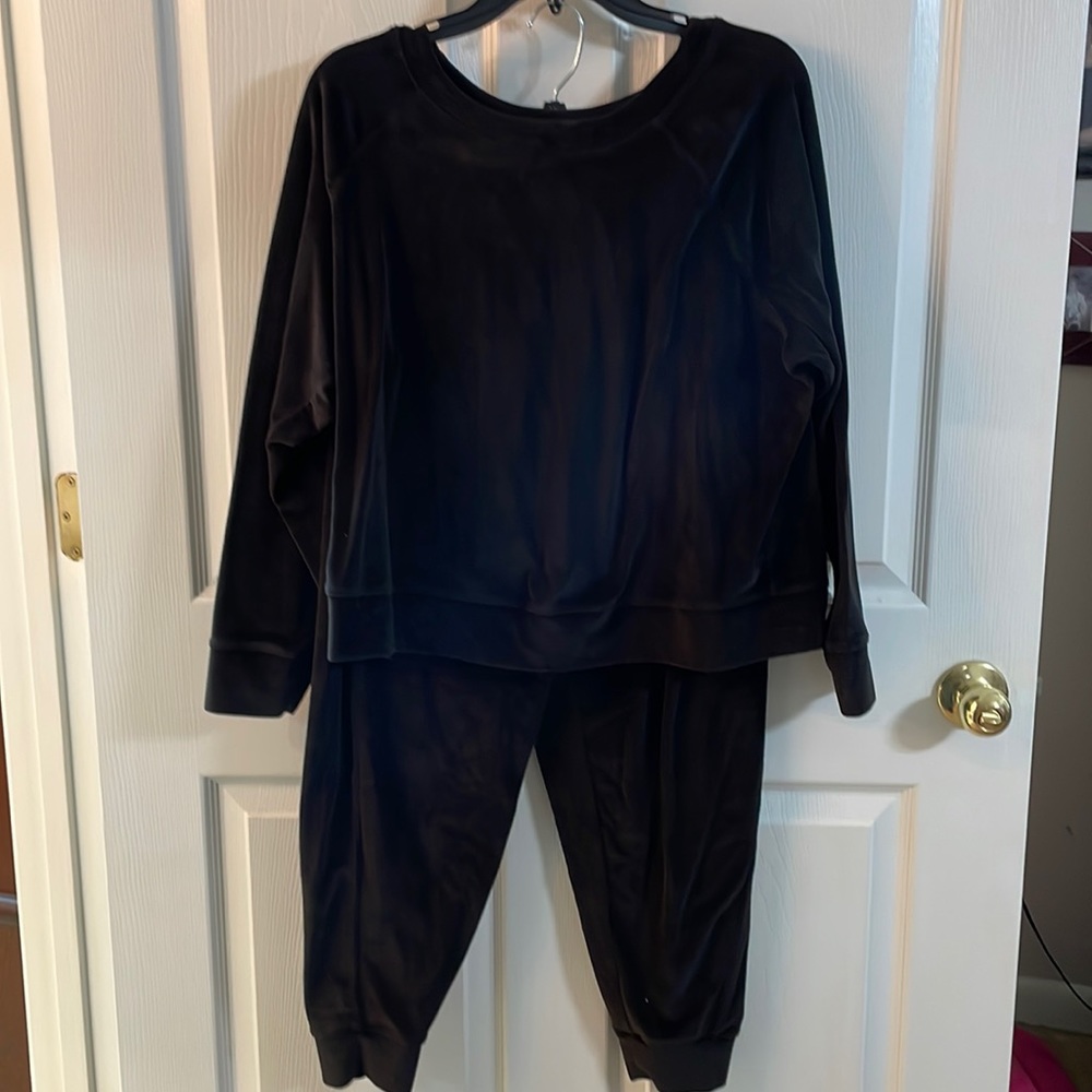 Terra&Sky - velvet shirt & pants set, color: black, size:OX (14W)